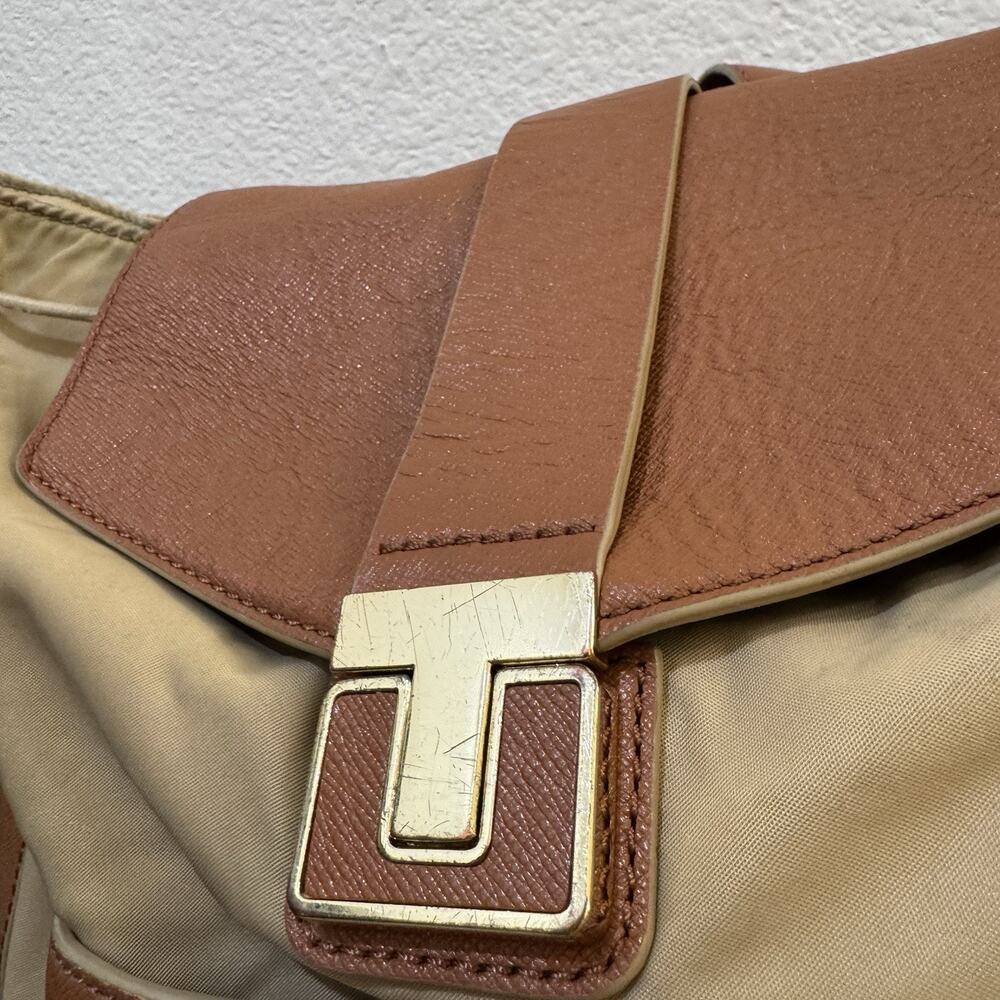 Tory Burch Penn Backpack Tan Nylon Brown PU Leather Pockets Handbag Purse - Picture 4 of 16
